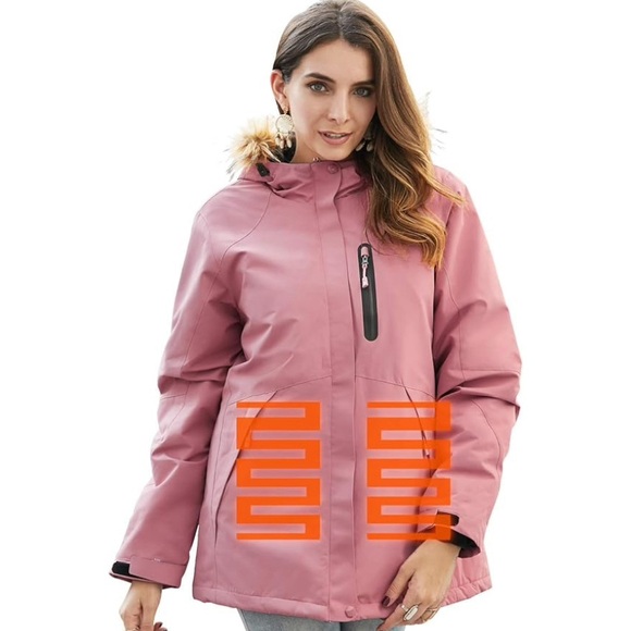 Pink Heated Jacket with Fur Hood - Picture 2 of 13